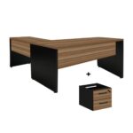 Mesa de Escritório em L com Gavetas – Mesa 1,50m + Mesa Auxiliar NOGAL SEVILHA/PRETO – 21477 JL CADEIRAS 5