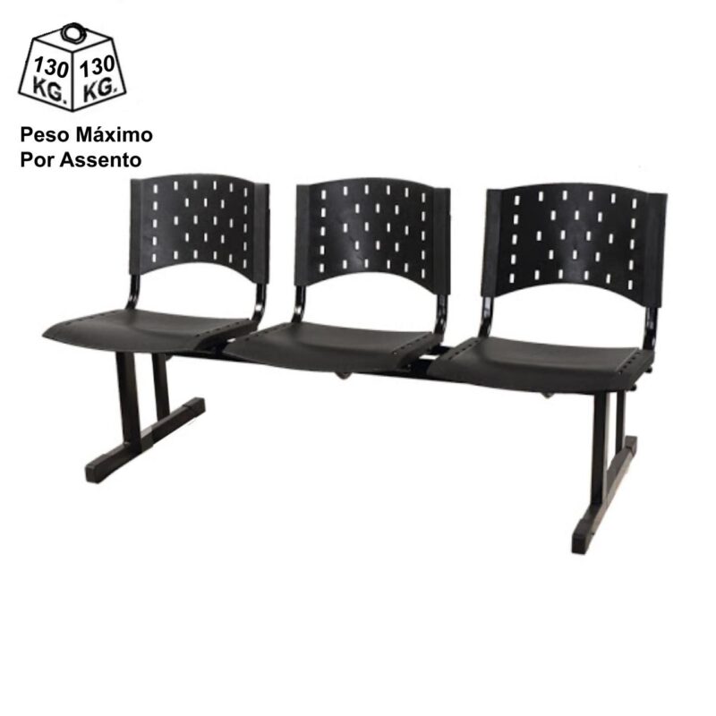 Longarina PLÁSTICA 03 Lugares – Cor PRETA 33002 JL CADEIRAS 3