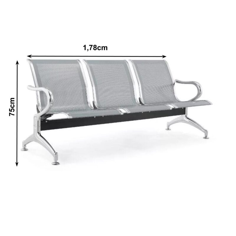 Longarina AEROPORTO com 03 Lugares – Cor Cromado 33108 JL CADEIRAS 2