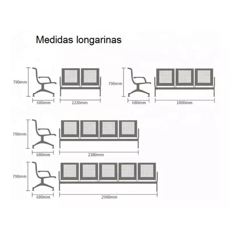 Longarina AEROPORTO com 03 Lugares – Cor Cromado 33108 JL CADEIRAS 4