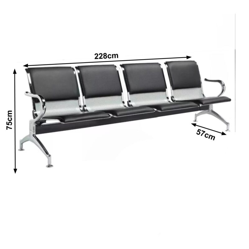 Longarina AEROPORTO ESTOFADA com 04 Lugares – Cor Cromada 33112 JL CADEIRAS 2