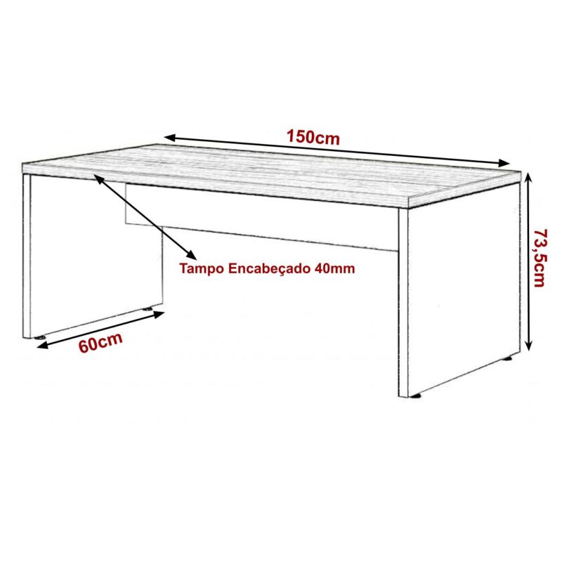 Mesa de Escritório 1,50×0,60m Sem Gavetas NOGAL SEVILHA/PRETO – 21472 JL CADEIRAS 2