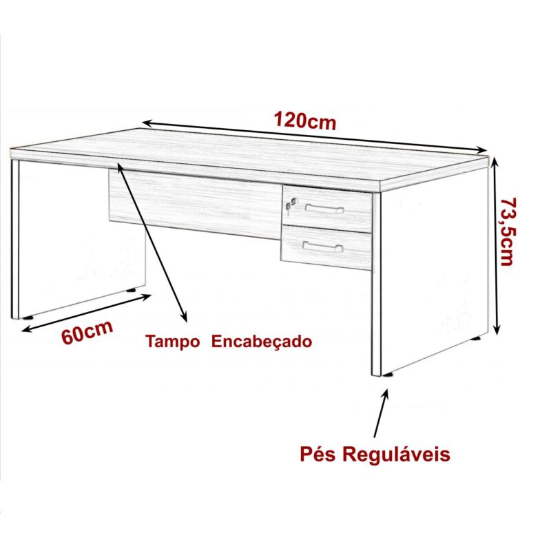 Mesa de Escritório com Gavetas 1,20×0,60m NOGAL SEVILHA/PRETO – 21471 JL CADEIRAS 2