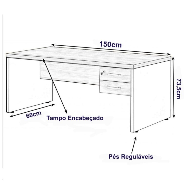 Mesa de Escritório com Gavetas 1,50×0,60m NOGAL SEVILHA/PRETO – 21473 JL CADEIRAS 2