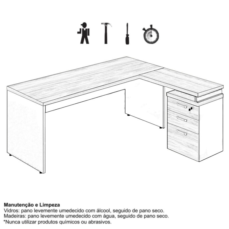 Mesa Escritório em “L” c/ Gaveteiro 1,70×1,60m NOGAL SEVILHA/PRETO – 21423 JL CADEIRAS 7