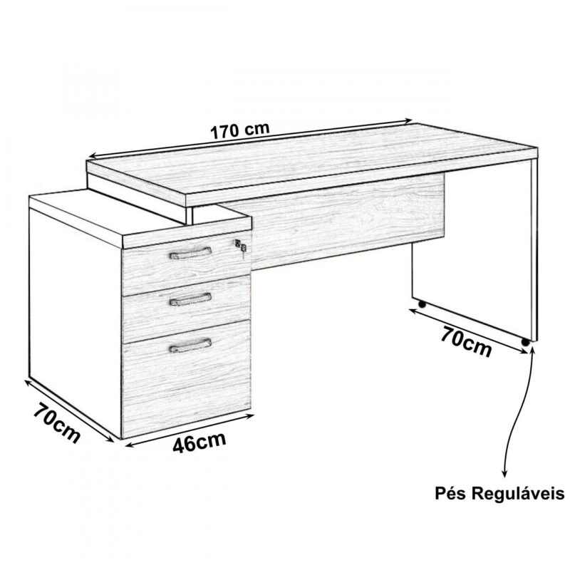 Mesa PEDESTAL RETA (03 Gav.) – 1,92X0,70m NOGAL SEVILHA/PRETO – 21405 JL CADEIRAS 2