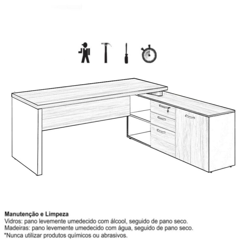 Mesa Diretorzinha c/ Aparador – Pé de MADEIRA – 1,90×1,50mNOGAL SEVILHA / PRETO – 21426 . JL CADEIRAS 4