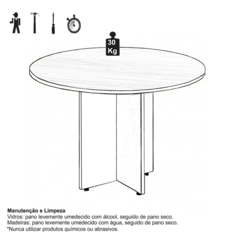 Mesa de Reunião Redonda c/ Caixa de Tomadas -1,10×1,10×0,74m – NOGAL SEVILHA / PRETO – 21418 JL CADEIRAS 3