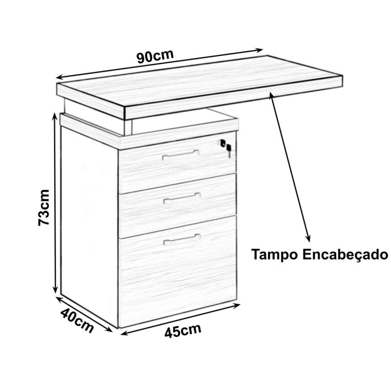 Mesa AUXILIAR c/ 03 Gavetas Pedestal NOGAL SEVILHA/PRETO – 21421 JL CADEIRAS 2