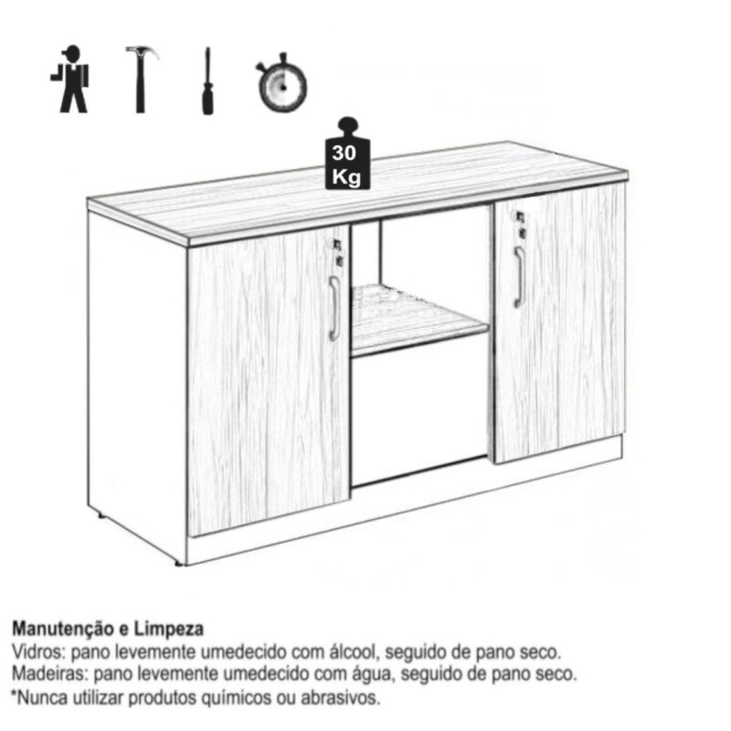 Armário Baixo Credenza – 1,20×0,74X0,45m NOGAL SEVILHA/PRETO – 21412 JL CADEIRAS 5