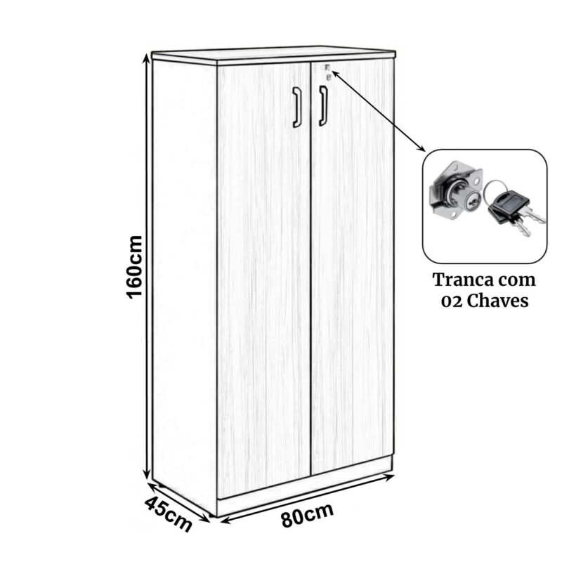 Armário Alto Fechado com 02 Portas – 1,61×0,80×0,45m NOGAL SEVILHA/PRETO – 21414 JL CADEIRAS 2