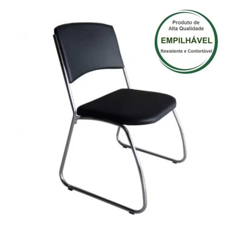 Cadeira Interlocutor Level Cromada – Cor Preto – (EMPILHÁVEL) 32995 JL CADEIRAS 2