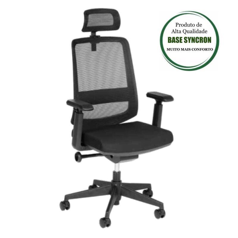 Cadeira Presidente Tela TUNE Home Office C/ Encosto de Cabeça 32993 JL CADEIRAS 2