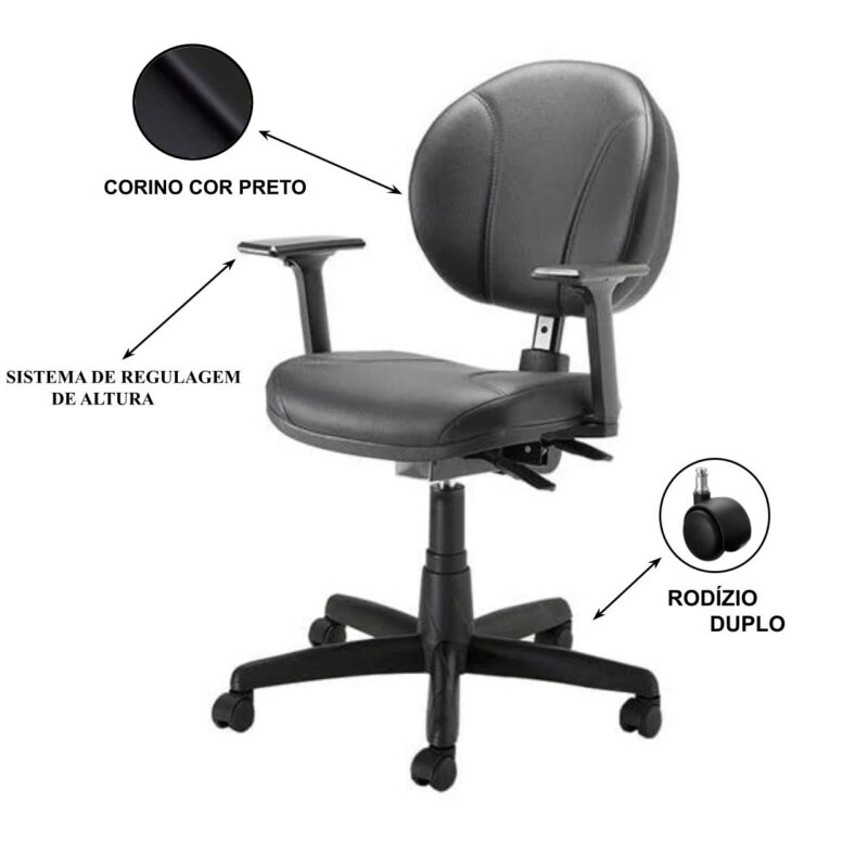 Cadeira Executiva BACK SYSTEM OPERATIVA c/ Braços Reguláveis – CORINO PRETO 32987 JL CADEIRAS 4