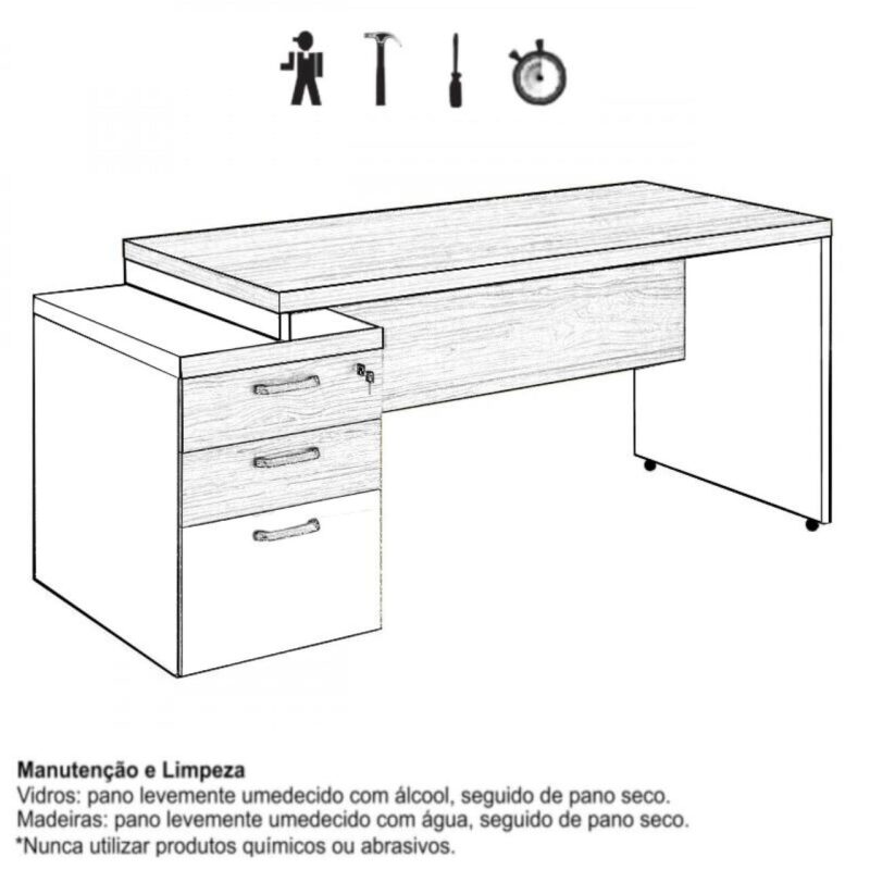 Mesa PEDESTAL RETA (03 Gavetas) 1,92X0,70m Marsala/Preto – 23485 JL CADEIRAS 4