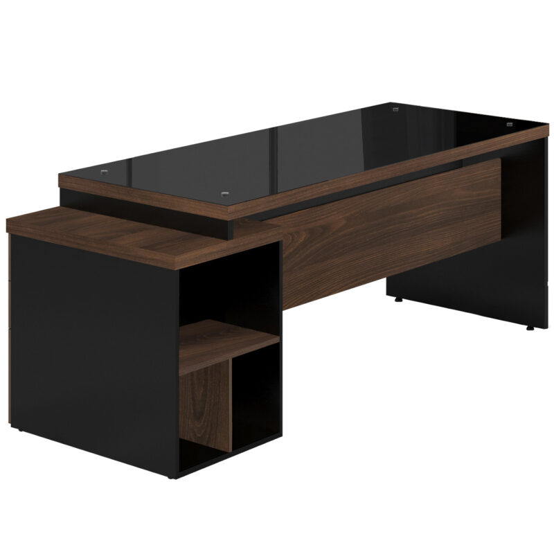 Mesa PEDESTAL RETA c/ VIDRO – 1,92X0,70m MARSALA / PRETO – 23500 JL CADEIRAS 2