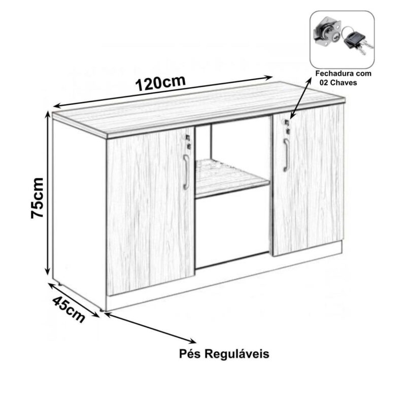 Armário Baixo Credenza – 1,35×0,72X0,45m MARSALA / PRETO – 51010 JL CADEIRAS 2