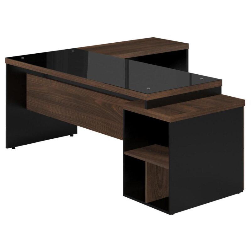 Mesa PEDESTAL VIDRO FUMÊ com MESA AUXILIAR – 1,92×1,60m MARSALA / PRETO – 23486 JL CADEIRAS