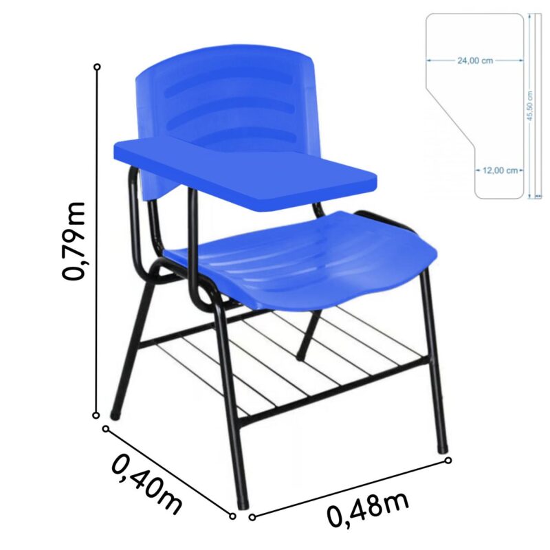 Cadeira Universitária Plástica Prancheta PLÁSTICA – COR AZUL 34023 JL CADEIRAS 3