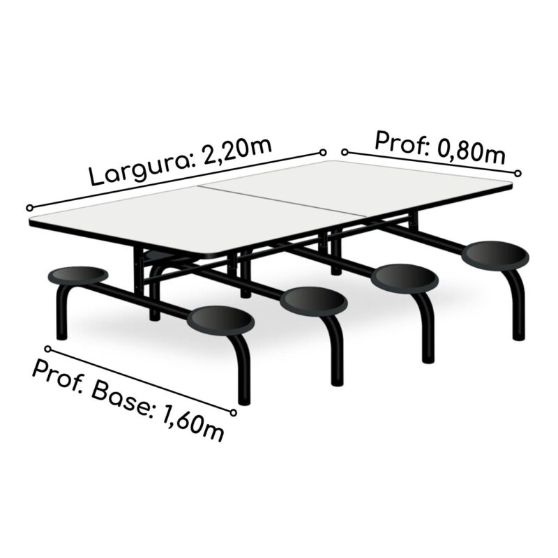 Mesa para Refeitório 8 Lugares MDP Branco de 25 mm FIXO – 50045 JL CADEIRAS 5