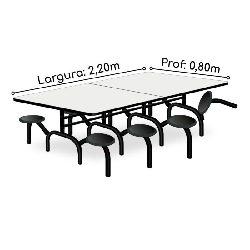 Mesa p/ Refeitório ESCAMOTEÁVEL 08 Lugares – MDP BRANCO DE 25 MM 50047 JL CADEIRAS 5