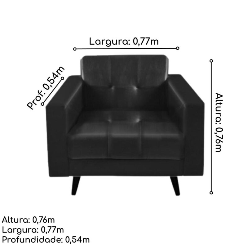 Poltrona para Escritório Roma 01 Lugar – Corino – Cor Preto – 60040 JL CADEIRAS 4