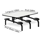 Mesa p/ Refeitório Fixo 06 Lugares MDP BRANCO DE 25 MM 50050 JL CADEIRAS 8