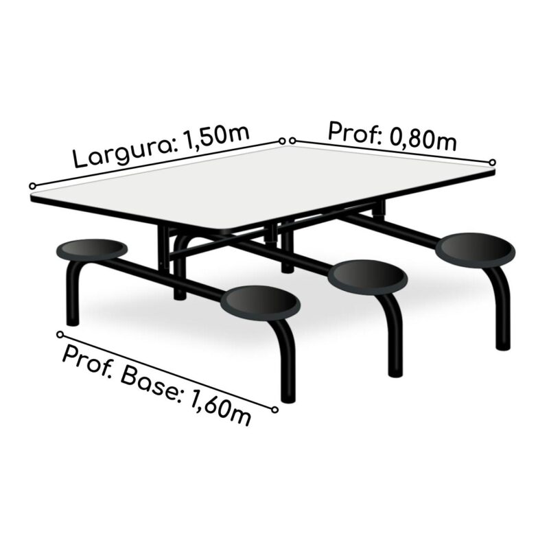 Mesa p/ Refeitório Fixo 06 Lugares MDP BRANCO DE 25 MM 50050 JL CADEIRAS 4