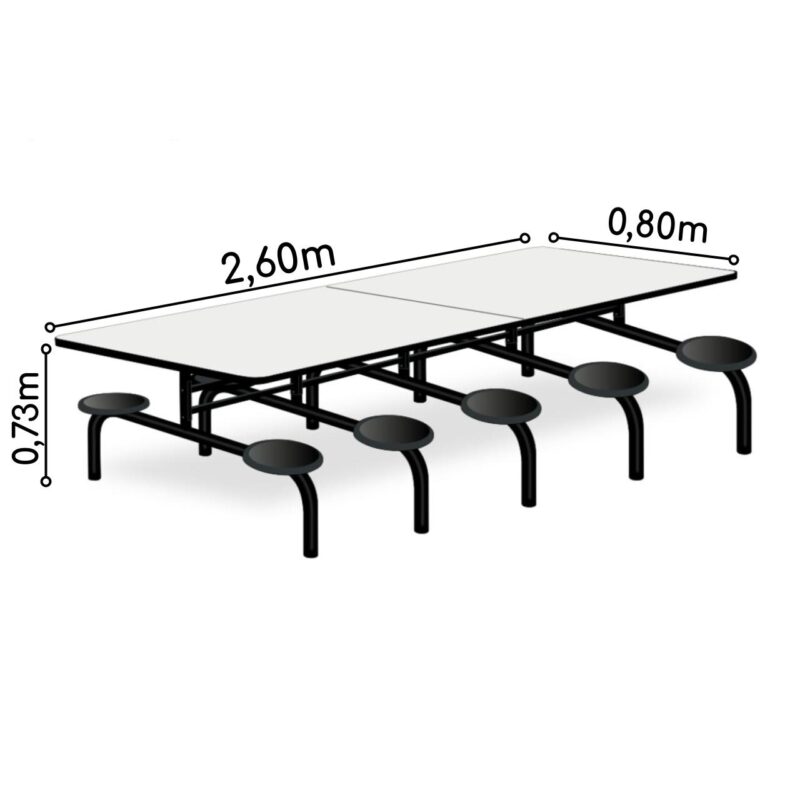 Mesa p/ Refeitório Fixo 10 Lugares MDP BRANCO DE 25 MM 50046 JL CADEIRAS 5