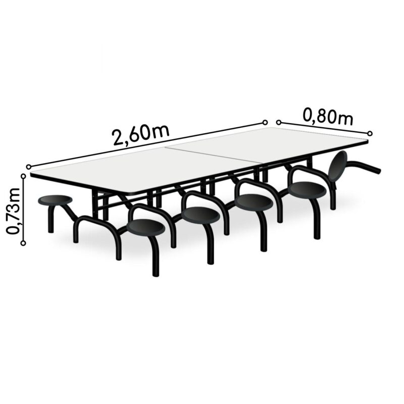 Mesa p/ Refeitório ESCAMOTEÁVEL 10 Lugares – MDP BRANCO DE 25 MM 50048 JL CADEIRAS 5