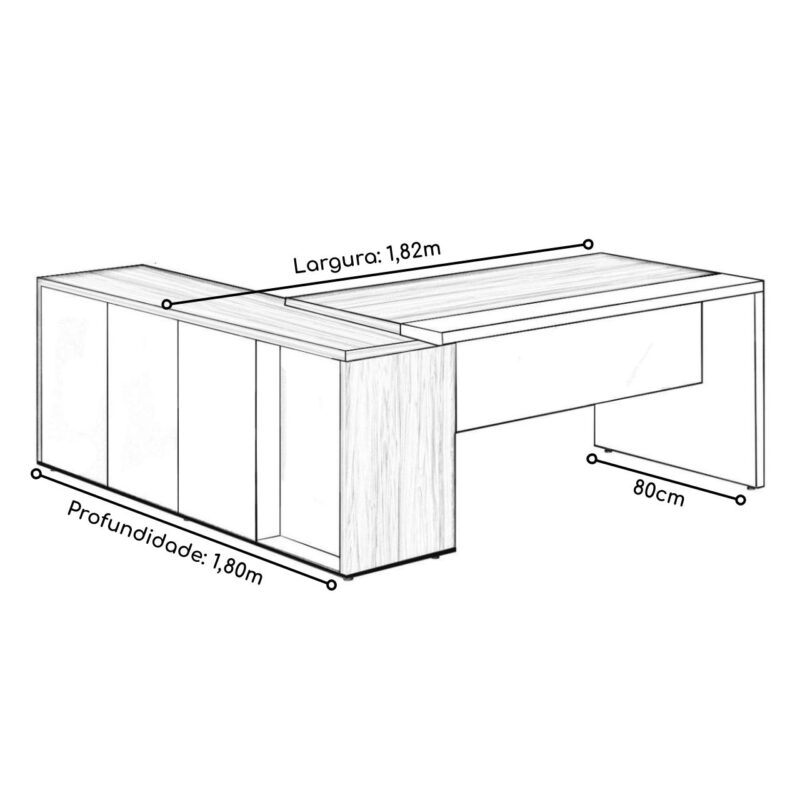 Mesa PRESIDENTE Armário Pedestal 1,82×1,80m NOGAL SEVILHA / PRETO – 20602 JL CADEIRAS 6